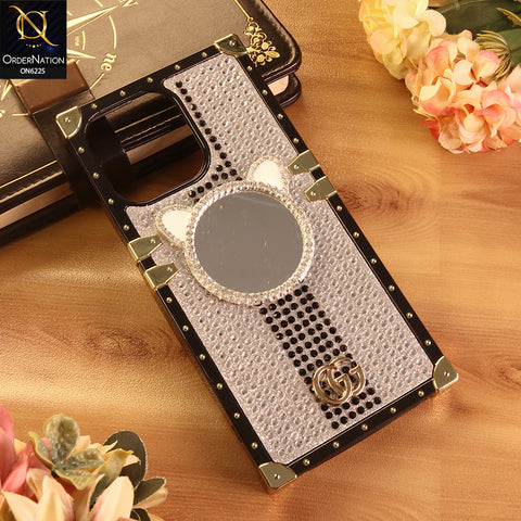 iPhone 15 Pro Max Cover -  White - New Glamorous Bling Phone Cover with Crystal Animal Design Ring Holder