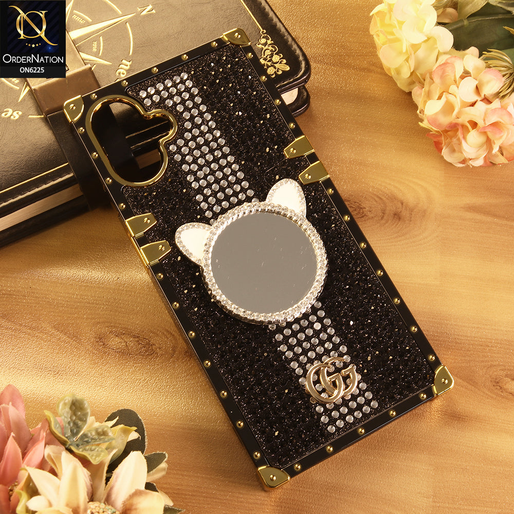Samsung Galaxy M07 Cover -  Black - New Glamorous Bling Phone Cover with Crystal Animal Design Ring Holder