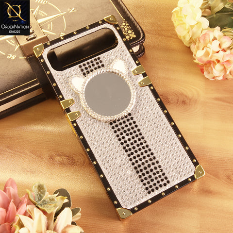 Infinix Smart 10 Plus Cover -  White - New Glamorous Bling Phone Cover with Crystal Animal Design Ring Holder