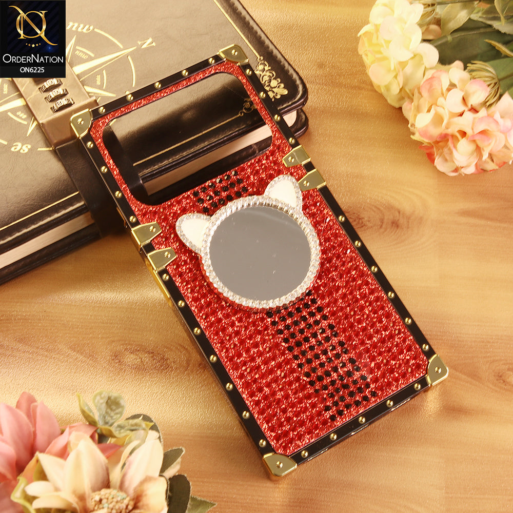 Tecno Spark 40 Cover -  Red - New Glamorous Bling Phone Cover with Crystal Animal Design Ring Holder