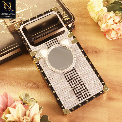 Tecno Spark 40 Cover -  White - New Glamorous Bling Phone Cover with Crystal Animal Design Ring Holder