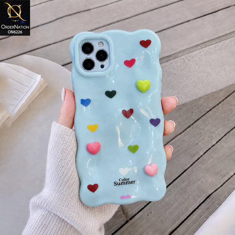 iPhone 11 Pro Max Cover - Blue - Cute 3D Heart Pattern Soft Protective Phone Case – Shockproof, Anti-Scratch, Stylish Grip Cover for Everyday Use