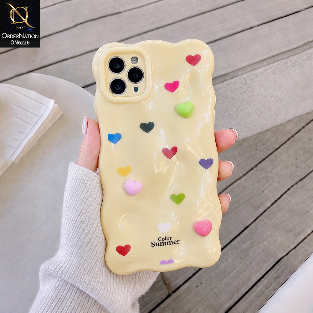 iPhone 11 Pro Max Cover - Yellow - Cute 3D Heart Pattern Soft Protective Phone Case – Shockproof, Anti-Scratch, Stylish Grip Cover for Everyday Use