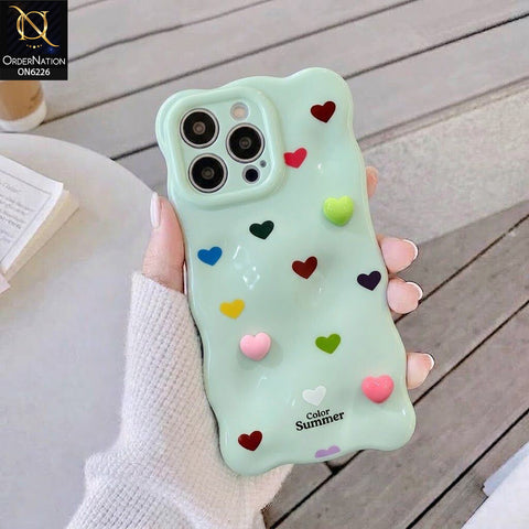 iPhone 14 Pro Max Cover - Light Green - Cute 3D Heart Pattern Soft Protective Phone Case – Shockproof, Anti-Scratch, Stylish Grip Cover for Everyday Use