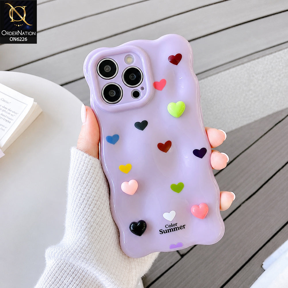 iPhone 14 Pro Max Cover - Purple - Cute 3D Heart Pattern Soft Protective Phone Case – Shockproof, Anti-Scratch, Stylish Grip Cover for Everyday Use