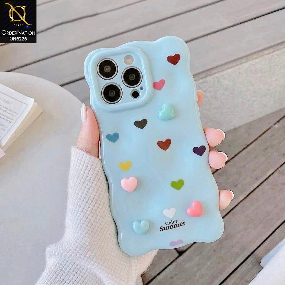 iPhone 15 Pro Max Cover - Blue - Cute 3D Heart Pattern Soft Protective Phone Case – Shockproof, Anti-Scratch, Stylish Grip Cover for Everyday Use