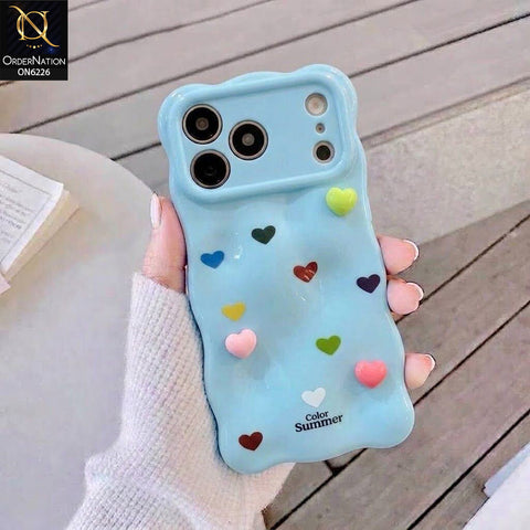 iPhone 17 Pro Cover - Blue - Cute 3D Heart Pattern Soft Protective Phone Case – Shockproof, Anti-Scratch, Stylish Grip Cover for Everyday Use