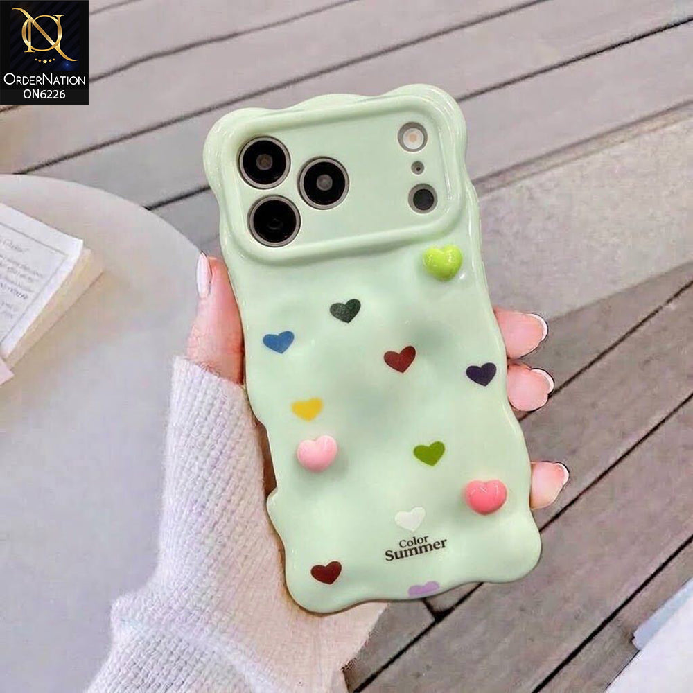 iPhone 17 Pro Max Cover - Light Green - Cute 3D Heart Pattern Soft Protective Phone Case – Shockproof, Anti-Scratch, Stylish Grip Cover for Everyday Use
