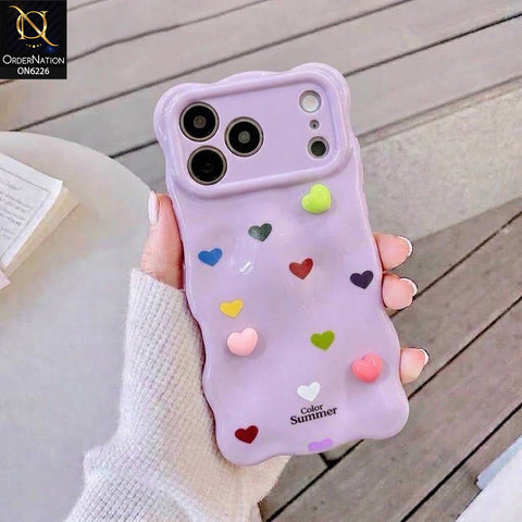 iPhone 17 Pro Max Cover - Purple - Cute 3D Heart Pattern Soft Protective Phone Case – Shockproof, Anti-Scratch, Stylish Grip Cover for Everyday Use