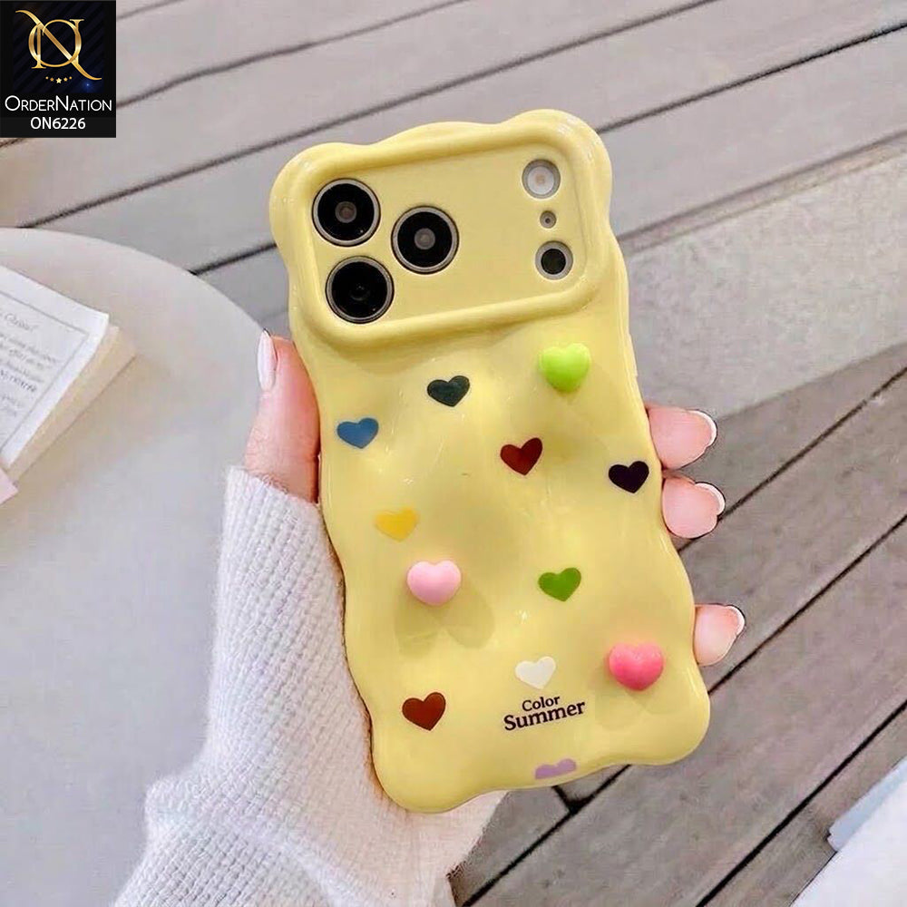 iPhone 17 Pro Max Cover - Yellow - Cute 3D Heart Pattern Soft Protective Phone Case – Shockproof, Anti-Scratch, Stylish Grip Cover for Everyday Use