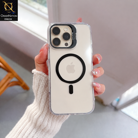 iPhone 14 Pro Max Cover - Black - Transparent Magnetic Case withBlack Metallic Accent Shockproof Phone Cover with Buit in Stand