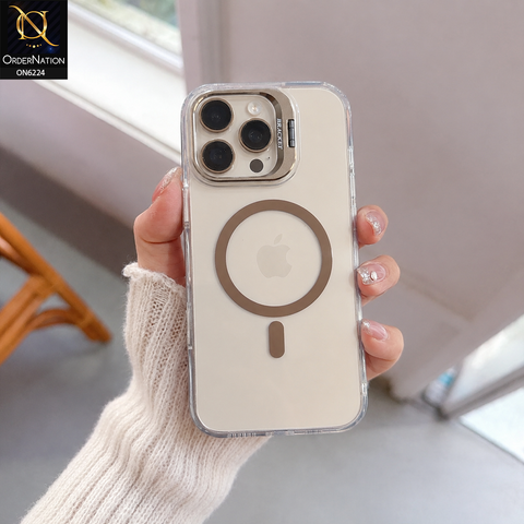 iPhone 16 Pro Max Cover - Brown - Transparent Magnetic Case withBlack Metallic Accent Shockproof Phone Cover with Buit in Stand