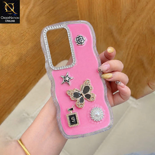 Infinix Hot 60 Pro Plus Cover - Pink - Luxury 3D Butterfly Star Perfume Bottle Pearl Embellished Protective Rhinestone Case