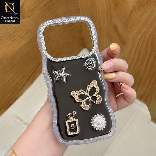 Infinix Note 60 Cover - Black - Luxury 3D Butterfly Star Perfume Bottle Pearl Embellished Protective Rhinestone Case