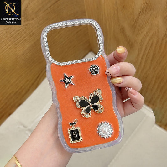 Infinix Note 60 Cover - Orange - Luxury 3D Butterfly Star Perfume Bottle Pearl Embellished Protective Rhinestone Case