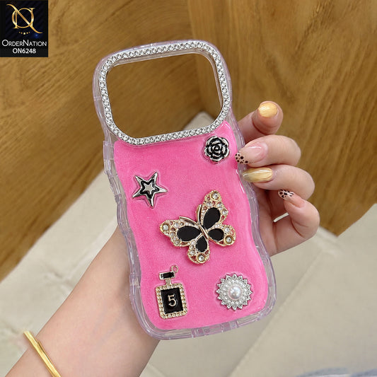 Infinix Note 60 Cover - Pink - Luxury 3D Butterfly Star Perfume Bottle Pearl Embellished Protective Rhinestone Case