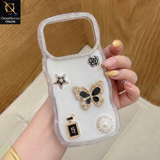 Infinix Note 60 Cover - White - Luxury 3D Butterfly Star Perfume Bottle Pearl Embellished Protective Rhinestone Case