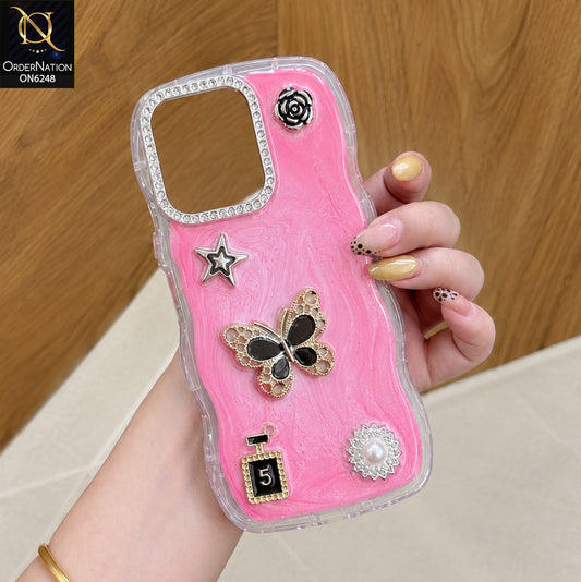 Oppo A6 Pro 4G Cover - Pink - Luxury 3D Butterfly Star Perfume Bottle Pearl Embellished Protective Rhinestone Case