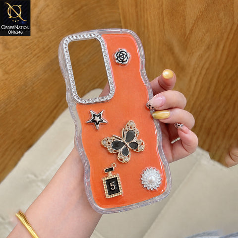 Realme C85 Cover - Orange - Luxury 3D Butterfly Star Perfume Bottle Pearl Embellished Protective Rhinestone Case