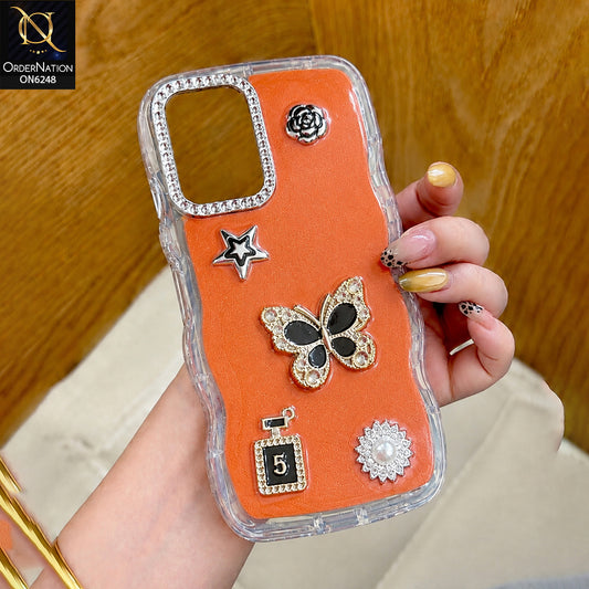 Samsung Galaxy A13 Cover - Orange - Luxury 3D Butterfly Star Perfume Bottle Pearl Embellished Protective Rhinestone Case