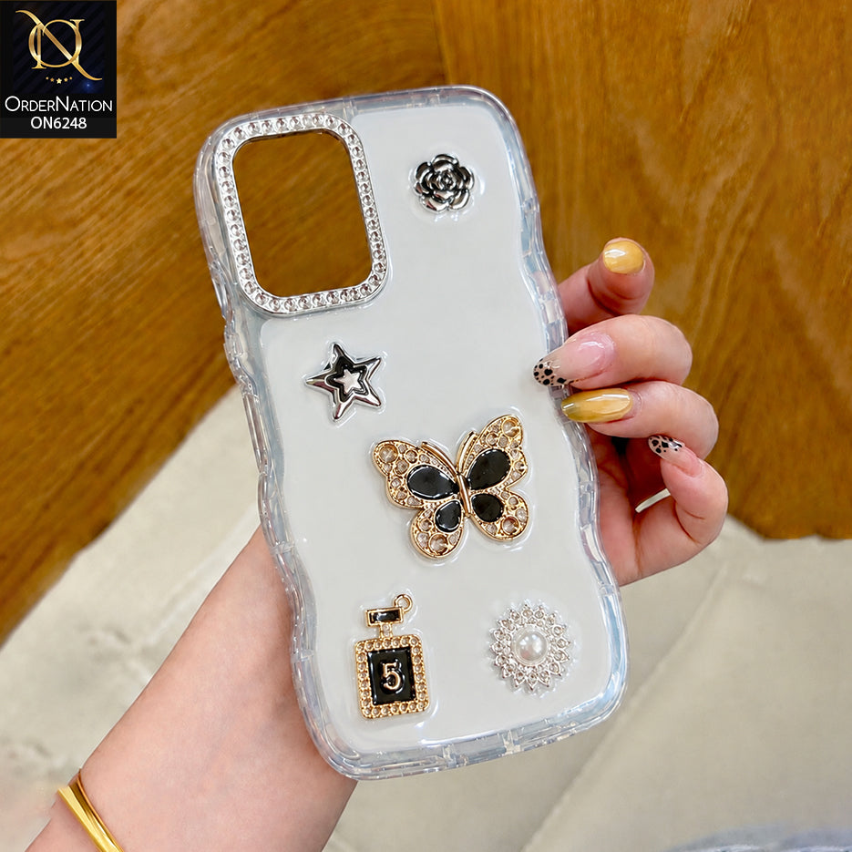 Samsung Galaxy A13 Cover - White - Luxury 3D Butterfly Star Perfume Bottle Pearl Embellished Protective Rhinestone Case