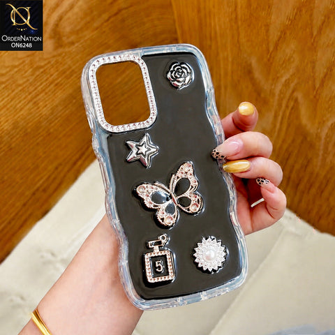 Samsung Galaxy M17 Cover - Black - Luxury 3D Butterfly Star Perfume Bottle Pearl Embellished Protective Rhinestone Case