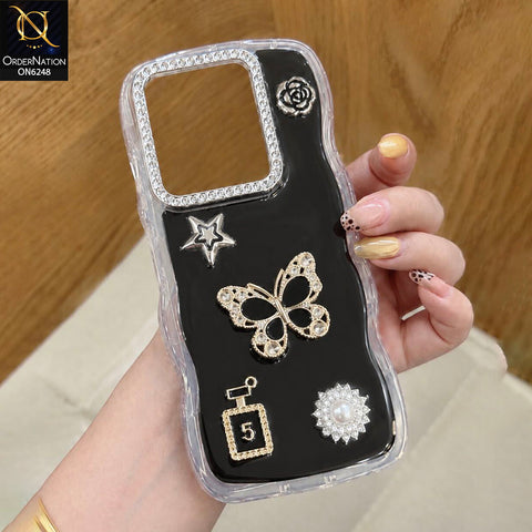 Infinix Smart 8 Plus Cover - Black - Luxury 3D Butterfly Star Perfume Bottle Pearl Embellished Protective Rhinestone Case