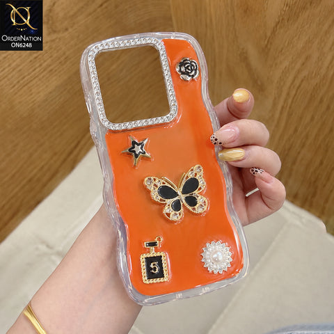 Tecno Spark 20 Cover - Orange - Luxury 3D Butterfly Star Perfume Bottle Pearl Embellished Protective Rhinestone Case
