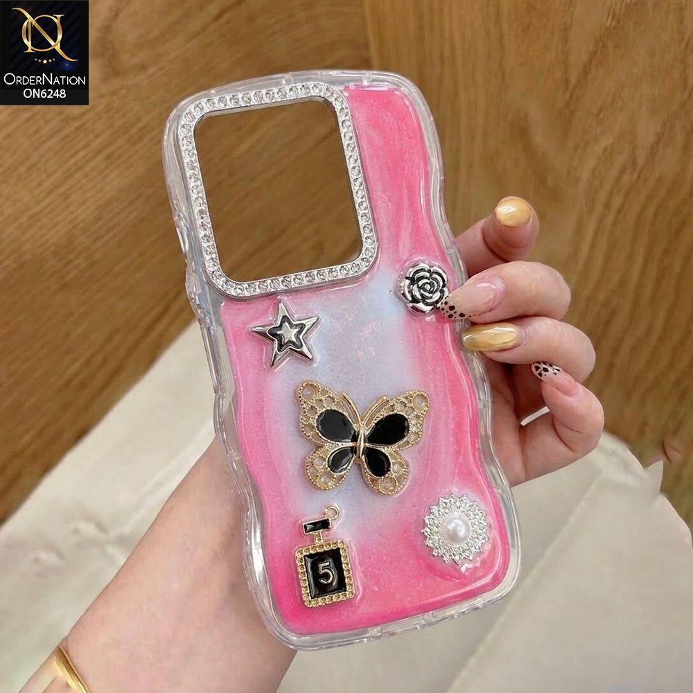 Tecno Pop 8 Cover - Pink - Luxury 3D Butterfly Star Perfume Bottle Pearl Embellished Protective Rhinestone Case