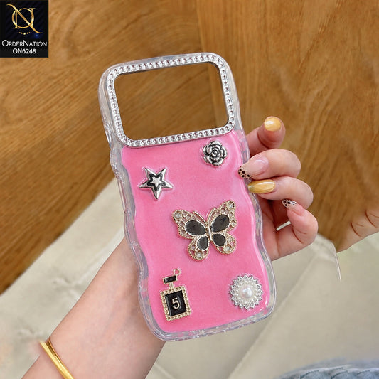 Tecno Spark 50 Cover - Pink - Luxury 3D Butterfly Star Perfume Bottle Pearl Embellished Protective Rhinestone Case