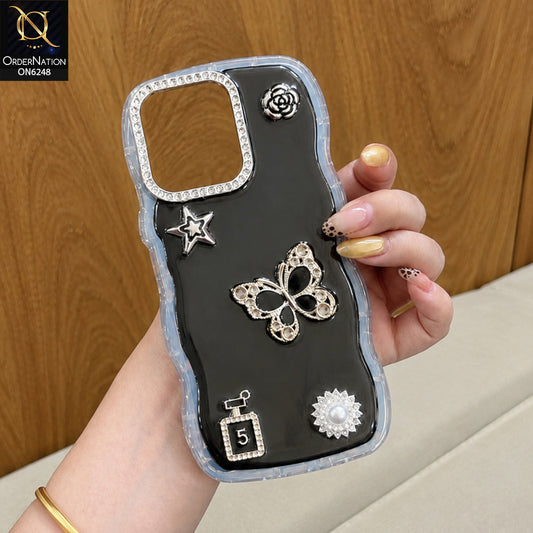 Vivo Y31d Cover - Black - Luxury 3D Butterfly Star Perfume Bottle Pearl Embellished Protective Rhinestone Case
