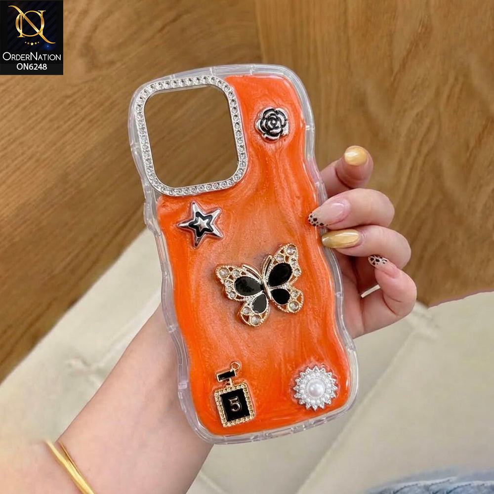 Vivo Y60 5G Cover - Orange - Luxury 3D Butterfly Star Perfume Bottle Pearl Embellished Protective Rhinestone Case