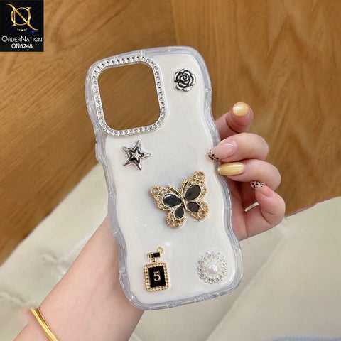 Vivo Y60 5G Cover - White - Luxury 3D Butterfly Star Perfume Bottle Pearl Embellished Protective Rhinestone Case