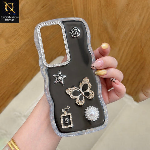 Vivo Y19s Cover - Black - Luxury 3D Butterfly Star Perfume Bottle Pearl Embellished Protective Rhinestone Case