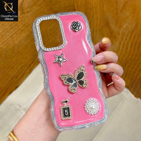 Vivo Y21s Cover - Pink - Luxury 3D Butterfly Star Perfume Bottle Pearl Embellished Protective Rhinestone Case