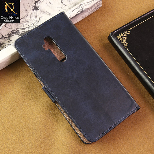 OnePlus 7 Pro Cover -  Blue - Premium Classic Series Magnetic Leather Wallet Flip book Card Slots Soft Case