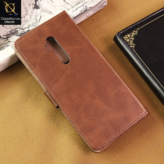 OnePlus 7 Pro Cover -  Brown - Premium Classic Series Magnetic Leather Wallet Flip book Card Slots Soft Case