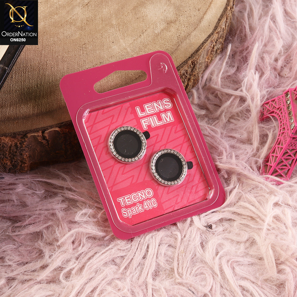 Tecno Spark 40C Camera Lens - Silver - New Rhinestone Camera Lens Protector – Scratch Resistant Decorative Lens