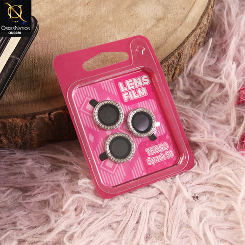 Tecno Spark 50 4G Camera Lens - Silver - New Rhinestone Camera Lens Protector – Scratch Resistant Decorative Lens