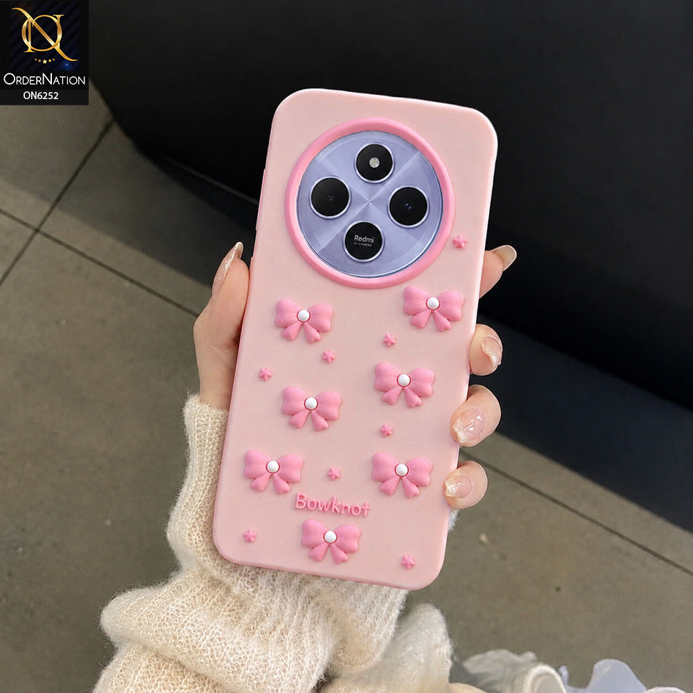 Xiaomi Redmi 14C Cover - Pink - 3D Bowknot Flower Phone Case – Cute Bow & Floral Design Protective Cover