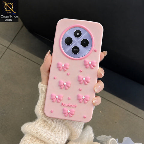 Xiaomi Redmi 14C Cover - Pink - 3D Bowknot Flower Phone Case – Cute Bow & Floral Design Protective Cover