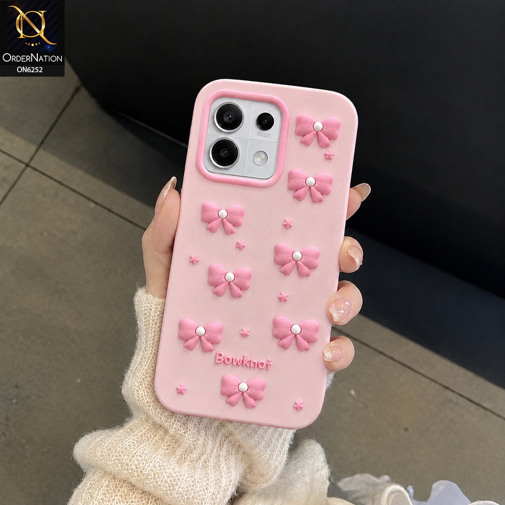 Xiaomi Redmi Note 13 Pro 4G Cover - Pink - 3D Bowknot Flower Phone Case – Cute Bow & Floral Design Protective Cover