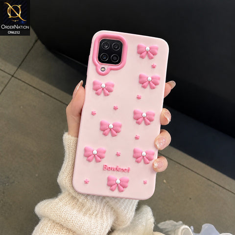 Samsung Galaxy A12 Cover - Pink - 3D Bowknot Flower Phone Case – Cute Bow & Floral Design Protective Cover