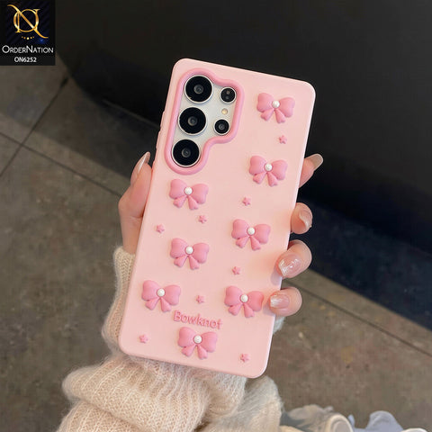 Samsung Galaxy S25 Ultra Cover - Pink - 3D Bowknot Flower Phone Case – Cute Bow & Floral Design Protective Cover