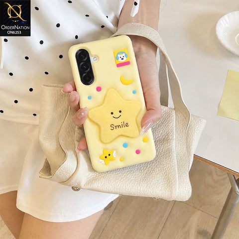 Samsung Galaxy A57 Cover - Yellow - Cute 3D Cartoon Star Smile Soft Silicone Phone Case