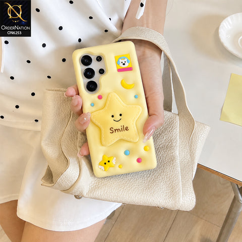 Samsung Galaxy S23 Ultra Cover - Yellow - Cute 3D Cartoon Star Smile Soft Silicone Phone Case
