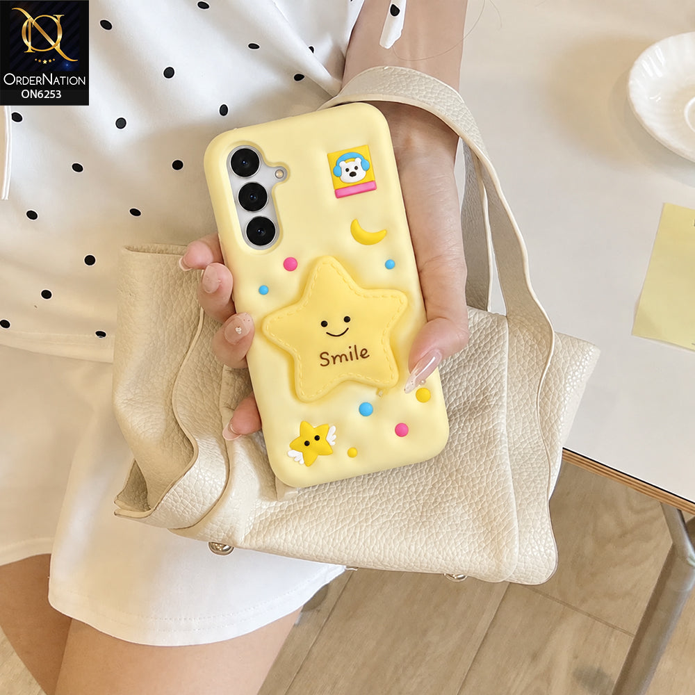 Samsung Galaxy S24 FE Cover - Yellow - Cute 3D Cartoon Star Smile Soft Silicone Phone Case