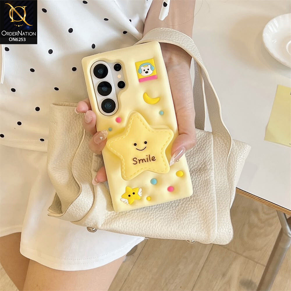 Samsung Galaxy S26 Ultra Cover - Yellow - Cute 3D Cartoon Star Smile Soft Silicone Phone Case