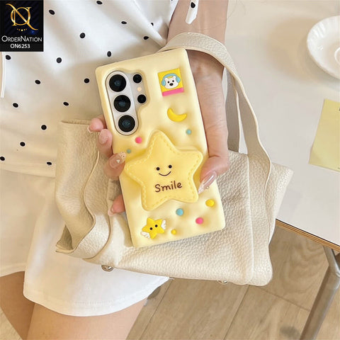 Samsung Galaxy S26 Ultra Cover - Yellow - Cute 3D Cartoon Star Smile Soft Silicone Phone Case