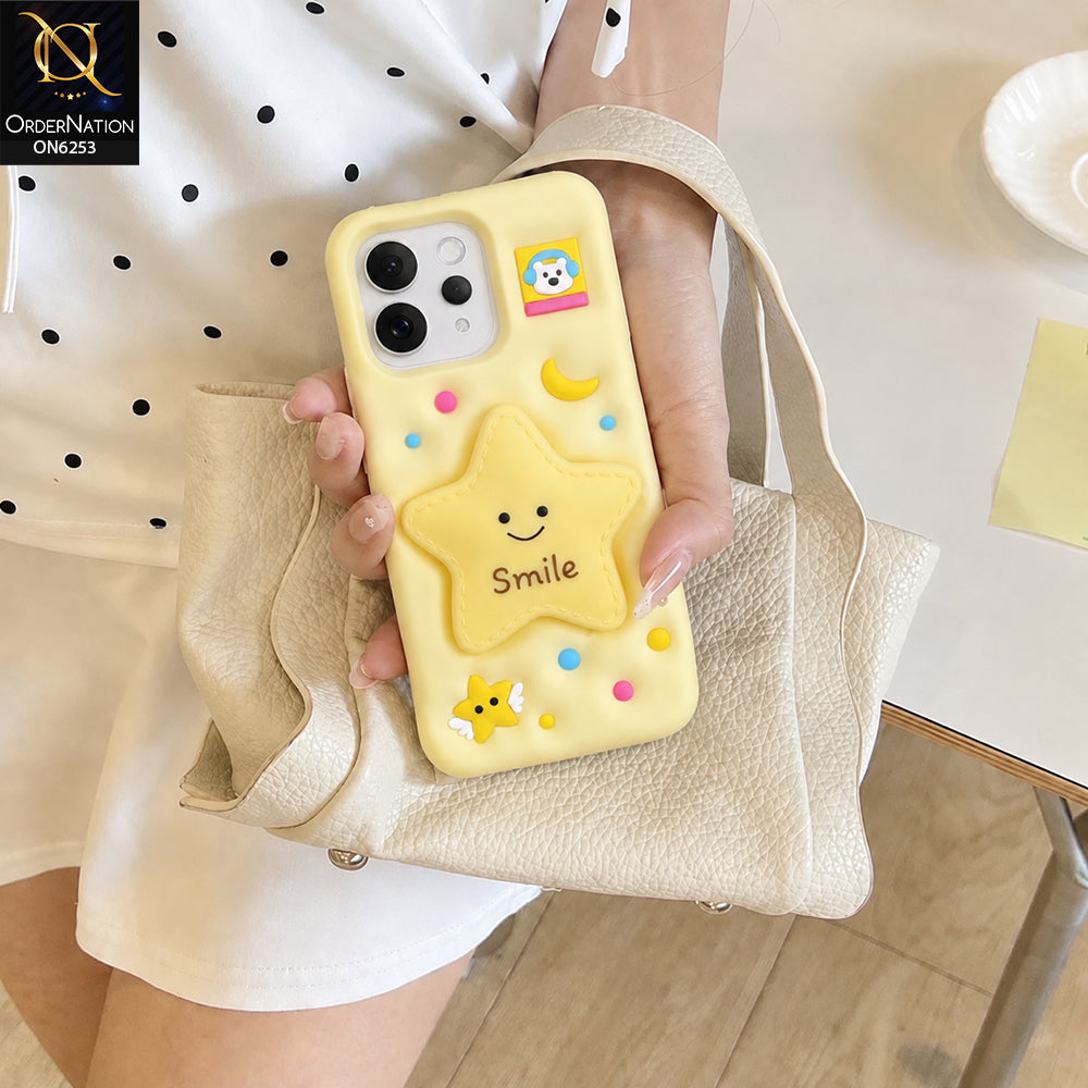 Vivo S50 Cover - Yellow - Cute 3D Cartoon Star Smile Soft Silicone Phone Case